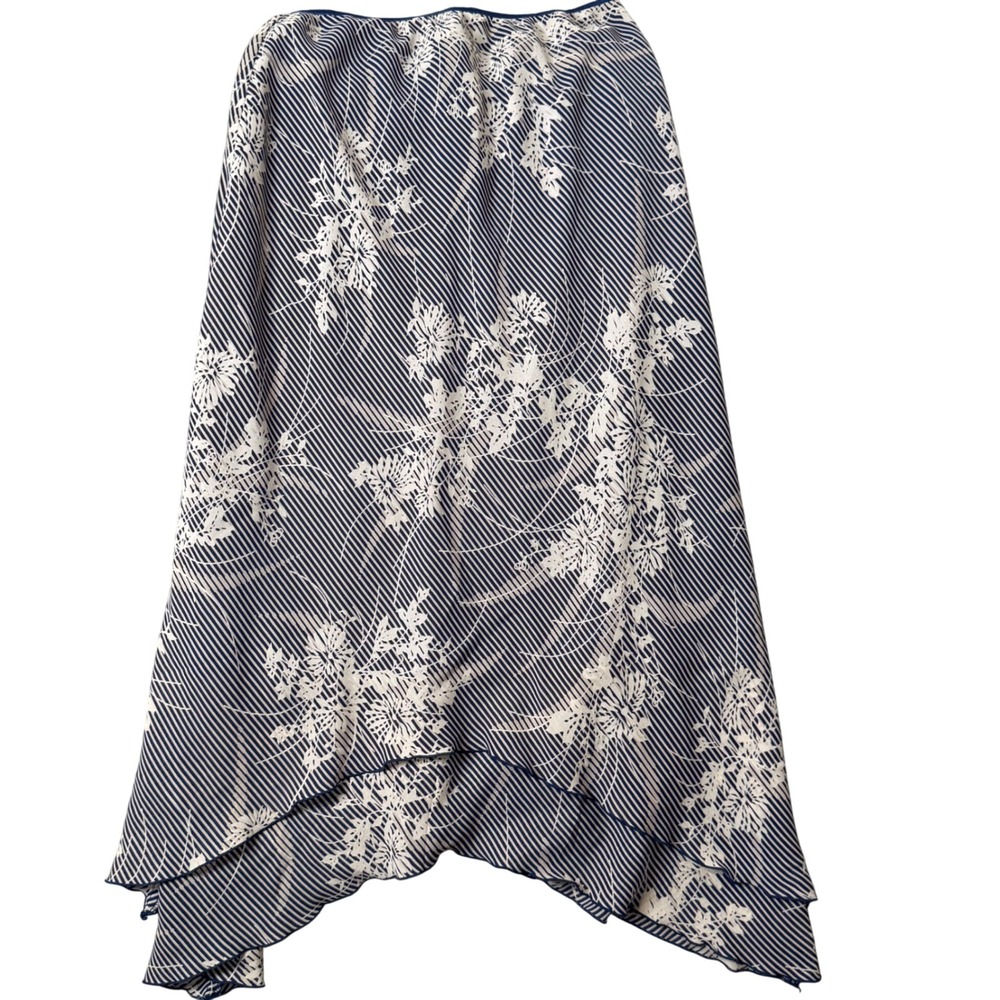 Womens Floral Handkerchief Layered Hem Midi Skirt Size L Blue Flowy Asymmetric